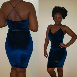 Navy Blue Velvet Stretchy Dress